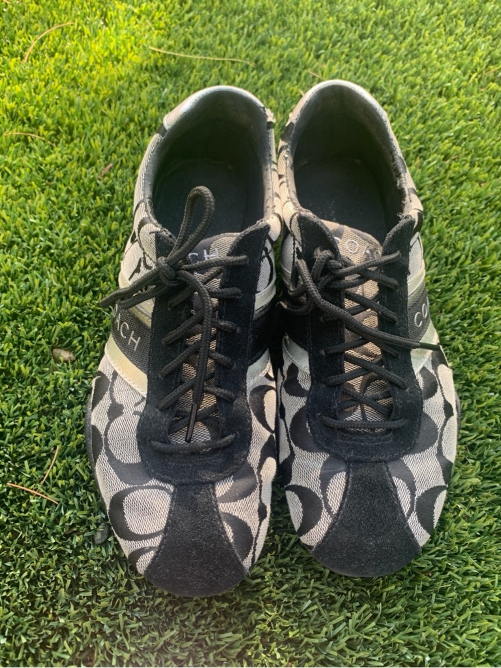 Coach Black & Gray Signature Logo Lace-Up Sneakers